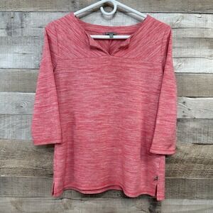 T by Talbots Coral Pink Space Dyed Split Neck 3/4 Sleeve Knit‎ Top  SZ SP